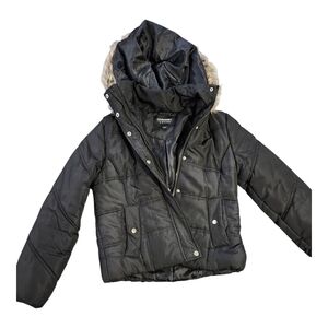 Fahrenheit Black Puffer Jacket Faux Fur Hood Quilted Winter Coat M